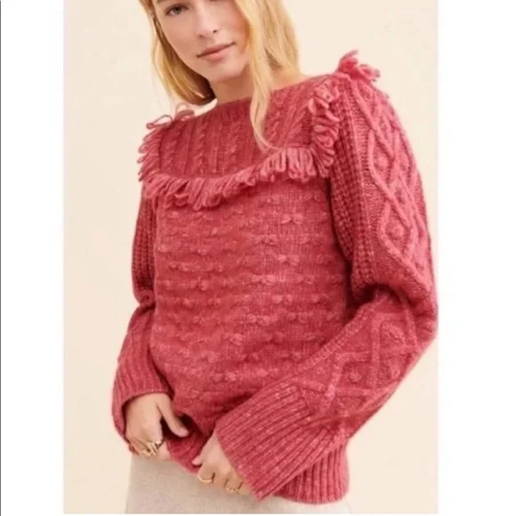 LoveShackFancy Kingston Rose Pink Fringe Sweater Alpaca Wool Blend - Picture 7 of 7